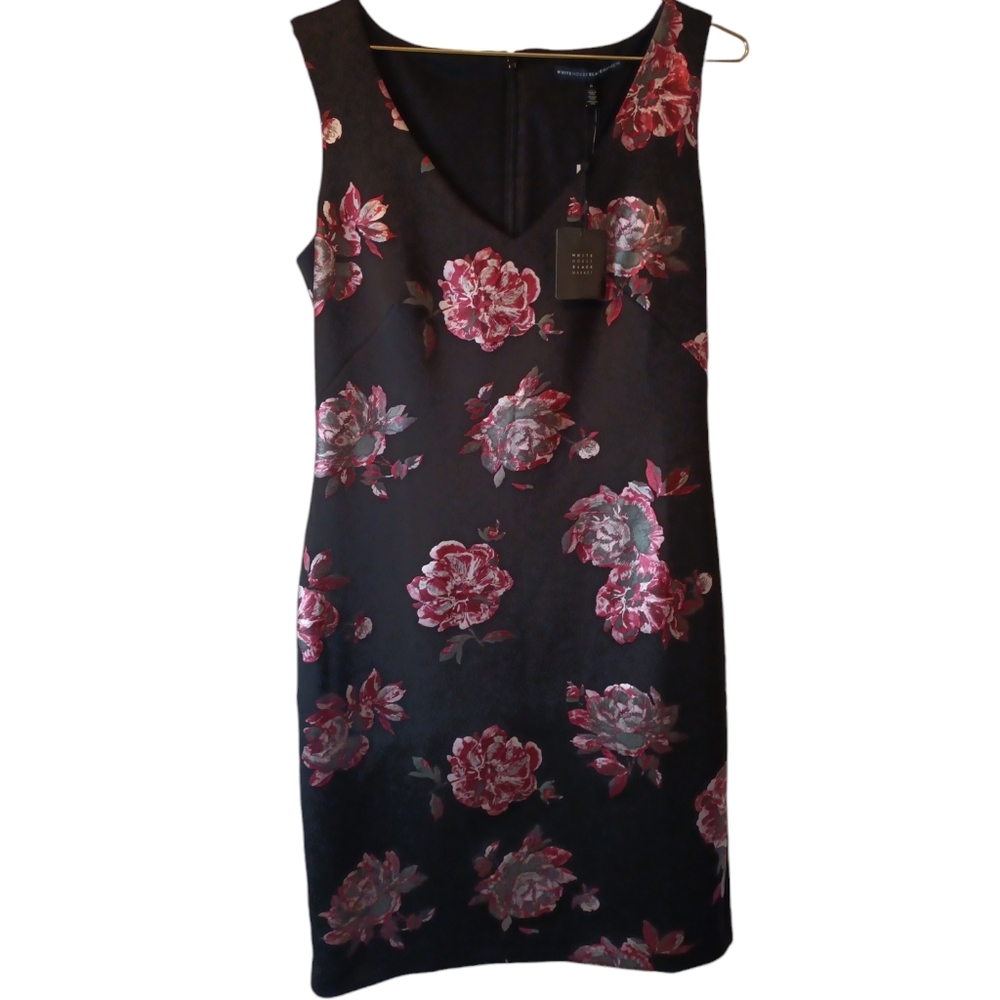 White House Black market black dress with pink and silver flowers size 6. Bnwt. - Picture 3 of 7